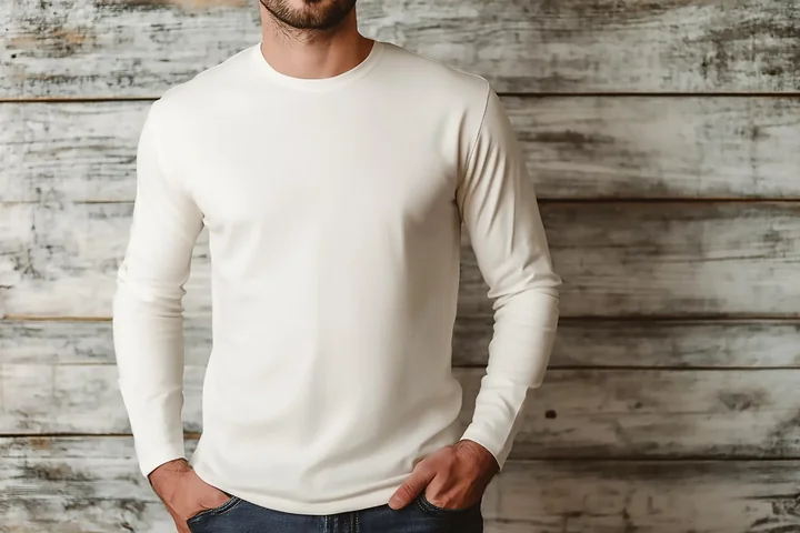 Mężczyzna w białym longsleevie