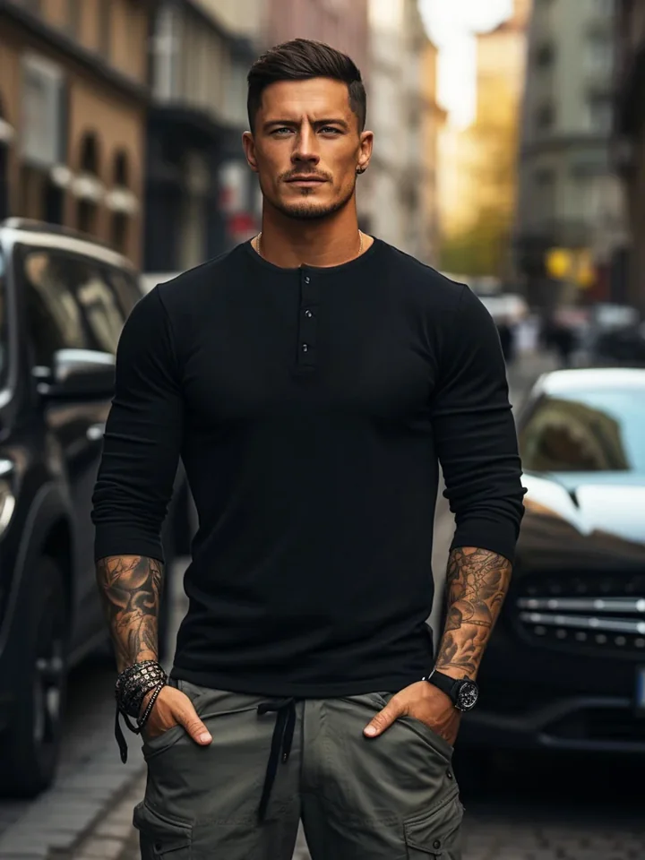 Klasyczny czarny longsleeve jest uniwersalny i pasuje do outfitów w różnych stylach