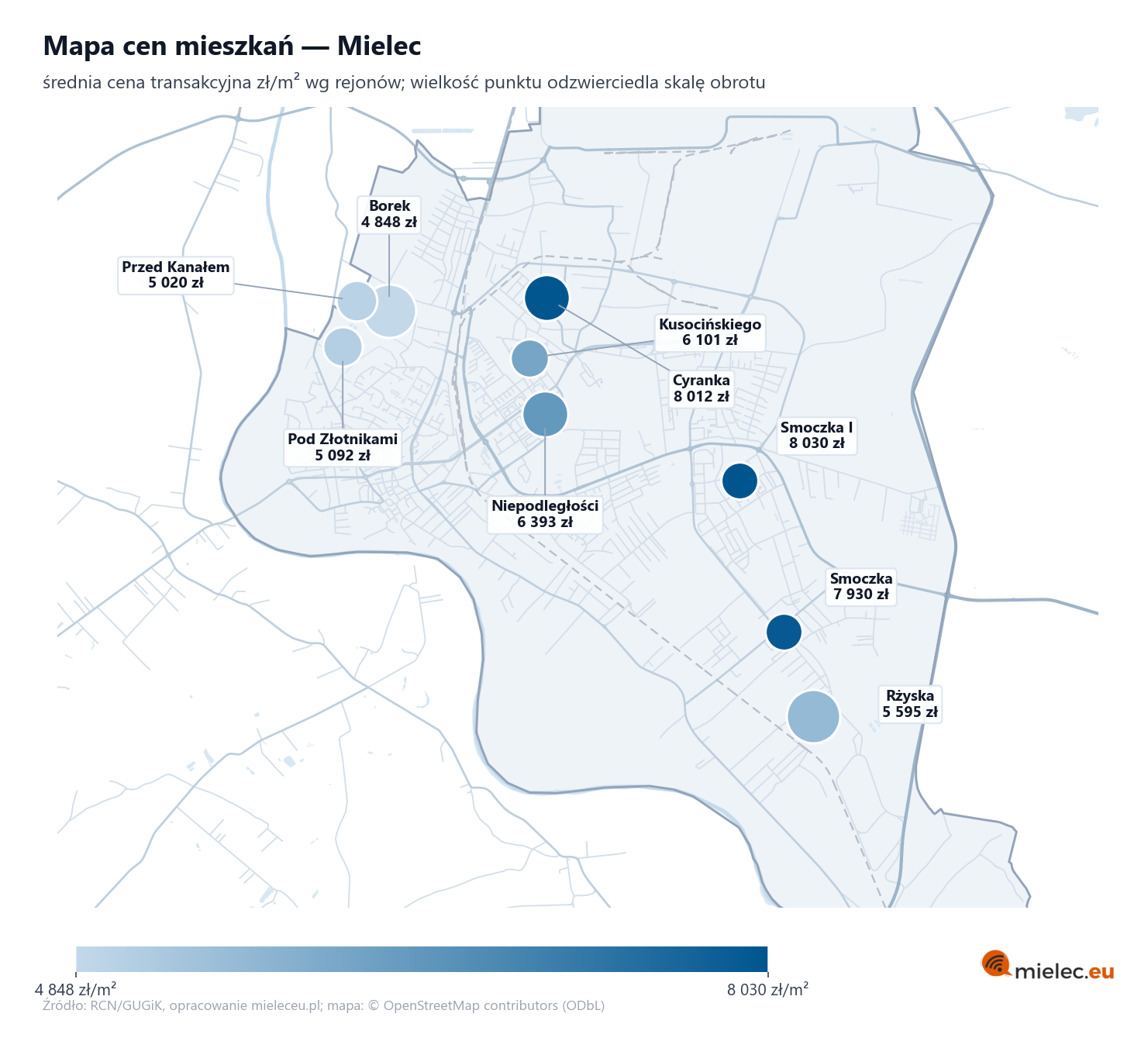 Mapa cen mieszkań - Mielec