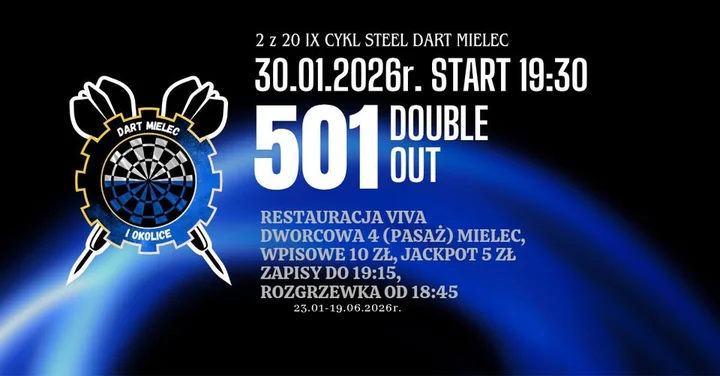 Grafika promocyjna wydarzenia Steel Dart Mielec — 2. turniej z 20 w IX cyklu (30 stycznia 2026)