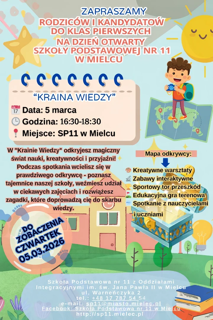Grafika promocyjna wydarzenia Dni Otwarte w Naszej Szkole — rodzinne popołudnie z zajęciami i zabawą