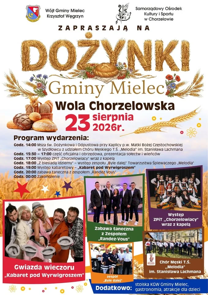Grafika promocyjna wydarzenia Dożynki Gminy Mielec w Chorzelowie