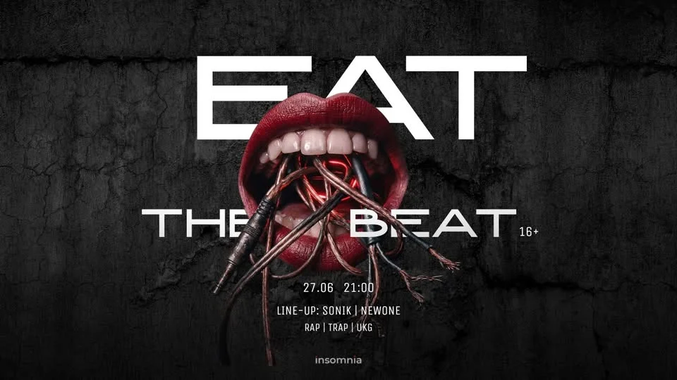 Grafika promocyjna wydarzenia EAT THE BEAT w insomnia – rapowa noc w Mielcu 27 czerwca