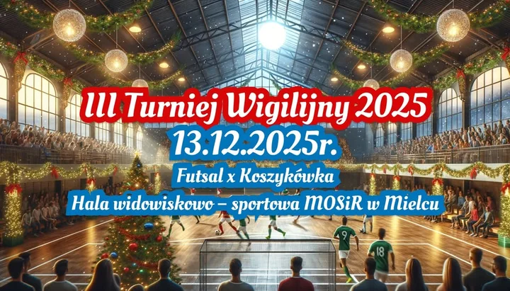 Grafika promocyjna wydarzenia III Wigilijny Turniej Charytatywny 2025 — GRAM = POMAGAM w Hali MOSiR Mielec