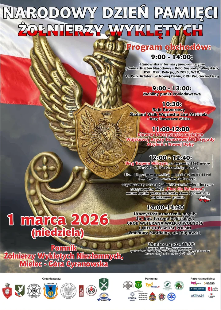 Grafika promocyjna wydarzenia Miejskie obchody Narodowego Dnia Pamięci Żołnierzy Wyklętych w Mielcu
