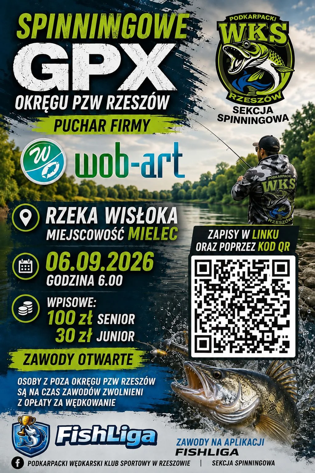Grafika promocyjna wydarzenia Spinningowe GPX Okręgu PZW Rzeszów – Puchar Wob-Art
