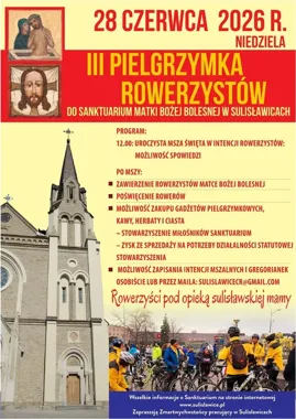 Grafika promocyjna wydarzenia III Pielgrzymka Rowerzystów do Sulisławic – rowerowa droga do sanktuarium przez sandomierskie sady