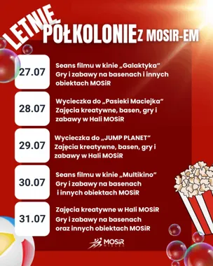 Grafika promocyjna wydarzenia Letnie Półkolonie z MOSiR-em – V turnus