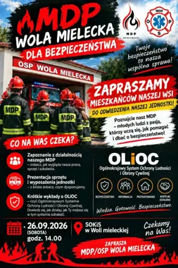 Grafika promocyjna wydarzenia MDP Wola Mielecka dla bezpieczeństwa – spotkanie edukacyjne