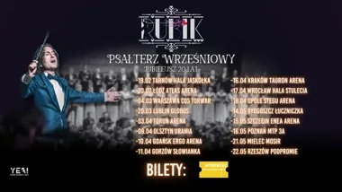 Grafika promocyjna wydarzenia Piotr Rubik z oratorium „Psałterz wrześniowy” w Mielcu – jubileuszowy koncert w MOSiR