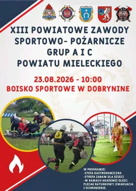 Grafika promocyjna wydarzenia Powiatowe Zawody Sportowo-Pożarnicze - Dobrynin