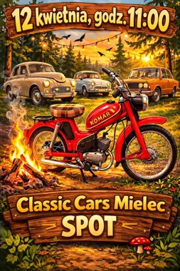 Grafika promocyjna wydarzenia Spot Classic Cars Mielec 2026 w Chorzelowie