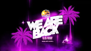 Grafika promocyjna wydarzenia Tropicana Beach Club Mielec wraca. Otwarcie sezonu 15 maja 2026