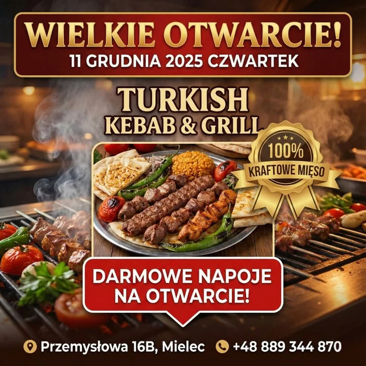 Grafika promocyjna wydarzenia WIELKIE OTWARCIE: turecki Kebab & Grill w Mielcu