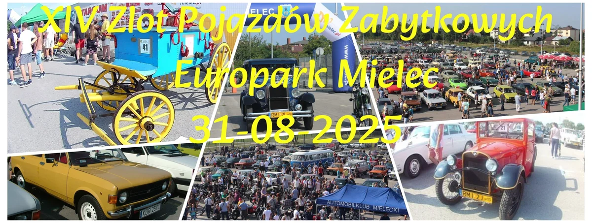 Grafika promocyjna wydarzenia Zlot Pojazdów Zabytkowych w Mielcu w 2025 roku