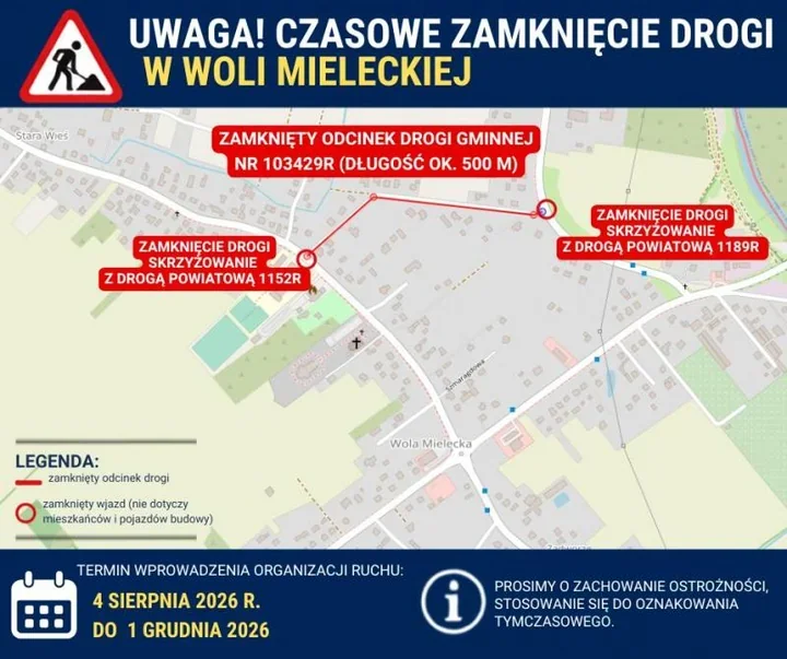 Droga w Woli Mieleckiej zostanie zamknięta. Rusza duża przebudowa