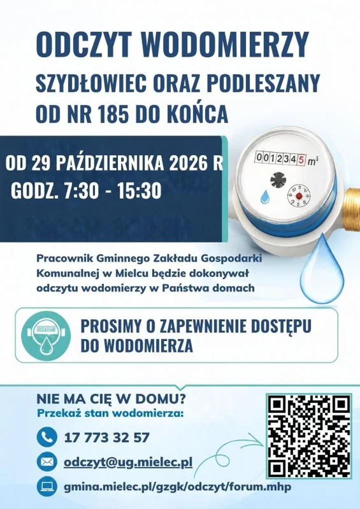 Odczyt wodomierzy obejmie Szydłowiec i Podleszany od numeru 185