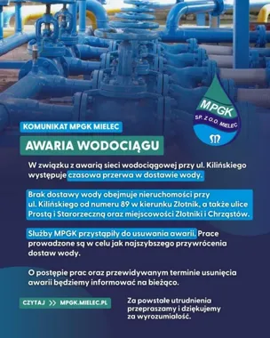 Awaria sieci przy ul. Kilińskiego. Bez wody są także Złotniki i Chrząstów