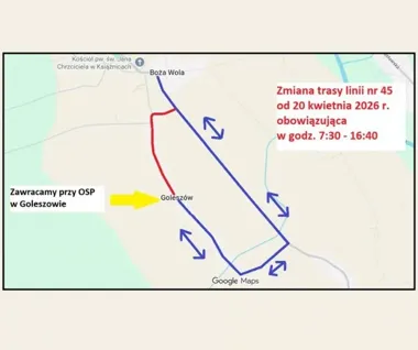 Linia 45 ominie część Goleszowa podczas robót drogowych