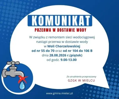 Wola Chorzelowska bez wody. Przerwa obejmie konkretne numery