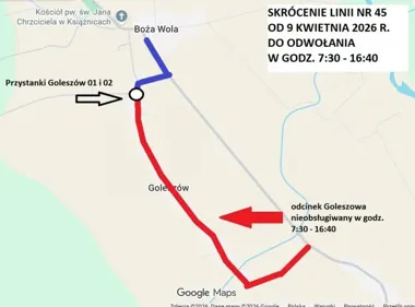 Linia 45 skróci trasę w Goleszowie na czas robót drogowych