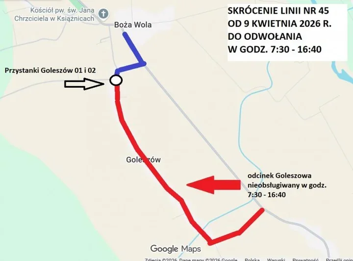 Linia 45 skróci trasę w Goleszowie na czas robót drogowych