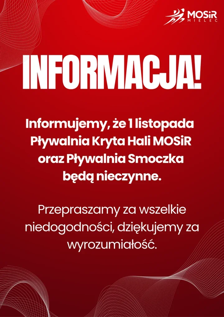 MOSiR w Mielcu przekazuje informację dotyczącą 1 listopada