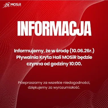 Pływalnia Kryta Hali MOSiR ruszy później - trzeba poczekać do 10:00